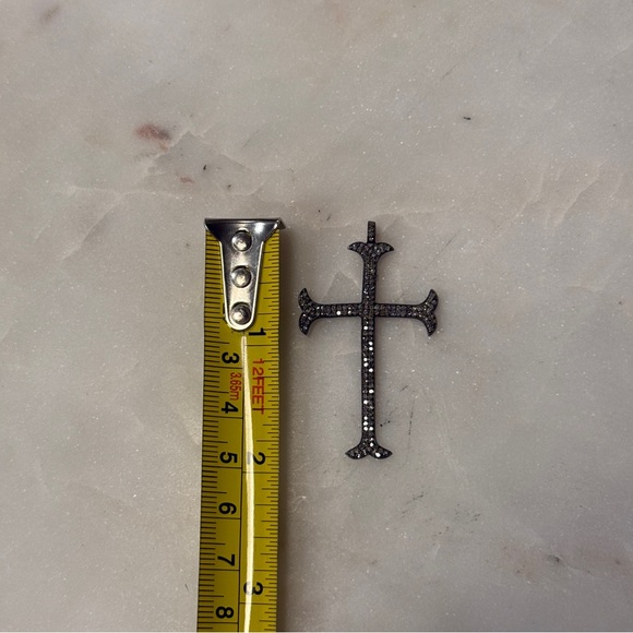 Pavé Diamond & Gunmetal Cross Necklace - Picture 10 of 12
